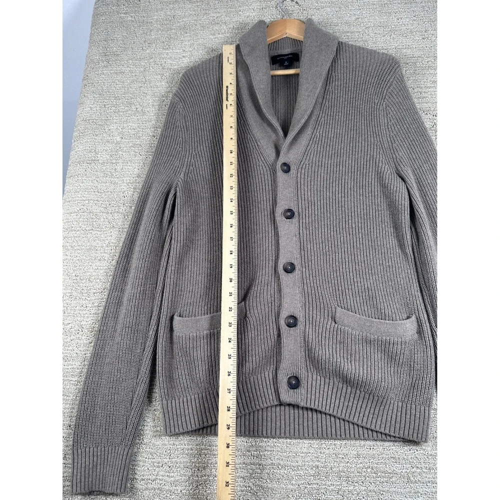 Banana Republic Mens Shawl Collar Cardigan Sweater Taupe Gray Ribbed Knit Small